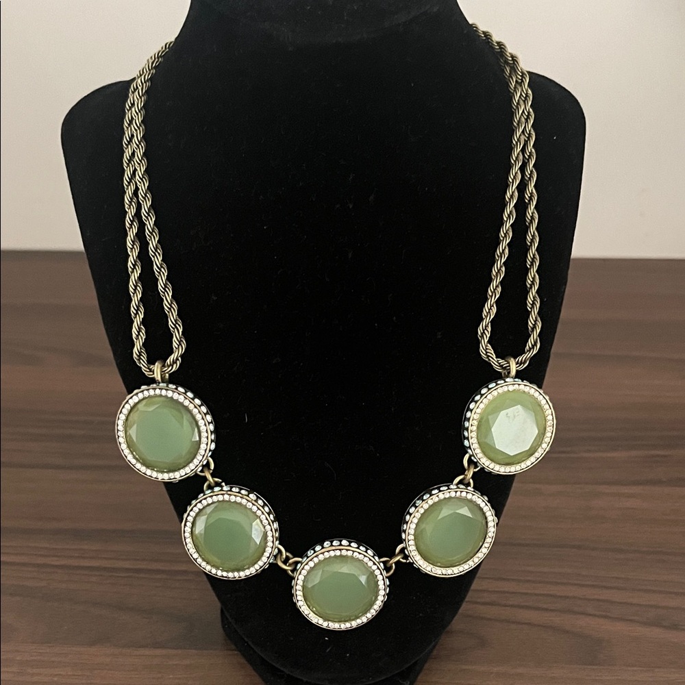 Banana Republic statement necklace with green glass discs
